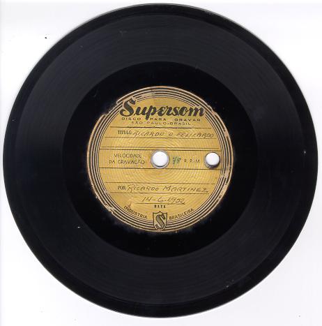 Disco original, 78 rpm, de acetato sobre alumínio